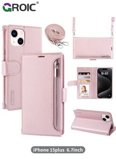 Buy iPhone 15 Plus Case,Wallet Case Compatible with iPhone 15 Plus, Zipper Case with RFID Blocking Card Holder Slots, Flip PU Leather Phone Shell Shockproof Cover for iPhone 15 Plus 6.7 Inch in UAE