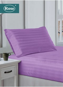 Buy Rose Luxurious Hotel Stripe Fitted Sheet with Deep Pockets and Pillow Case, Bed Sheet 2-Pieces Set, Soft & Silky Microfiber Fabric, Breathable and Cooling (Extra Twin Size 120X200+35 cm - Lilac) in Saudi Arabia