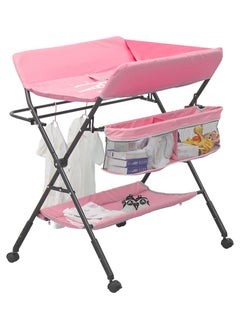 اشتري Portable Foldable Baby Diaper Changing Table With Wheels, Mobile Nursery Organizer For Newborn Essentials,Pink في السعودية