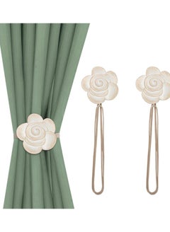 Buy Curtain Tiebacks, Aimou Magnetic Curtain Holdbacks Resin Flower Curtain Ties, Vintage Drapery Window Holdbacks Decorative Holders with Rope for Outdoor, Home, and Office, Beige in UAE