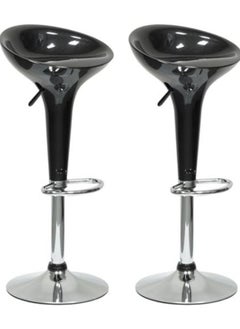 Buy Set Of 2 Adjustable Up and Down Low Back Scoop Bar Stools Comfortable Swivel Chair With Stainless Steel Base And Footrest - Black in UAE