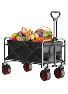 Buy Collapsible Wagon, Outdoor Utility Garden Cart with Widened Wheels and Adjustable Handle, Heavy Duty Foldable Camping Wagon for Pets, Groceries, Beach, Shopping in Saudi Arabia