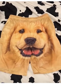 Buy New 3D Printed Golden Retriever Head Mens Beach Shorts Picture color in UAE