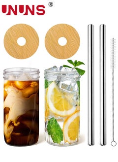 Buy Drinking Glasses Set,2 Pack 24oz Can Shaped Glass Cups With Cover And Straw,Beer Glasses,Iced Coffee Glasses,Travel Coffee Mug Set in UAE