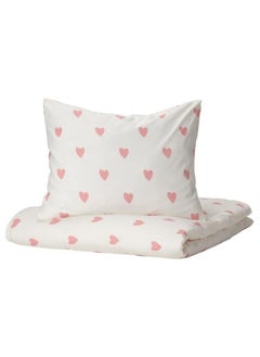 Buy Duvet cover and pillowcase, heart pattern white/pink, 150x200/50x80 cm in Saudi Arabia