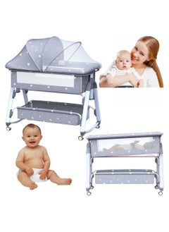 اشتري Crib, Bedside Cot, Bassinet, Cradle, Adjustable Crib, Newborn To Toddler, Memory Foam Mattress With Mosquito Net And Storage Basket, Gray في السعودية