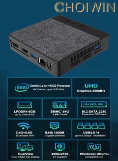 Buy Mini PC With Intel Gemini Lake N4020C Processor LPDDR4 6GB Memory EMMC 64G+M.2  SATA SSD 256GB Storage Desktop Computer Support 4K Dual Screen Display/USB3.0/HDMI2.0/2.4G&5.8G Dual Band WiFi/BT4.2 in Saudi Arabia