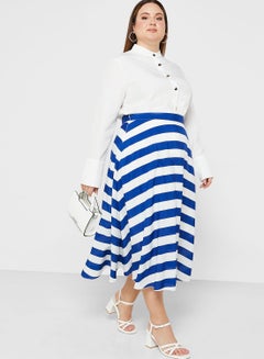 Buy Striped Asymmetrical Hem Flare Skirt in UAE