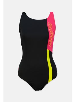 Buy Women One Piece Graphic Print Swimsuit, Black and Pink in Saudi Arabia