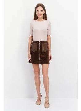 اشتري Women Plain Front Zipper Mini Skirt, Brown في الامارات