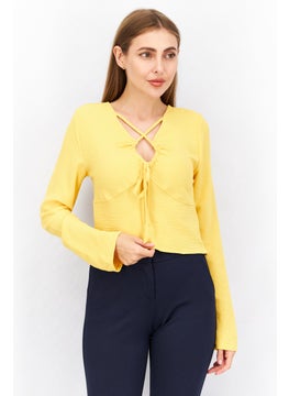 Buy Women Crisscross Neck Long Sleeve Textured Top, Yellow in UAE