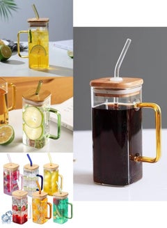 Buy Glass Square Mug with Bamboo Lid and Straw in Egypt