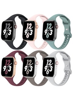 اشتري 6 Pack Slim Thin Bands For Apple Watch 38mm 40mm 41mm , Replacement Soft Silicone Sport Strap for iWatch Series 9 8 7 6 5 4 3 2 1 Women Men - Multi2 في الامارات