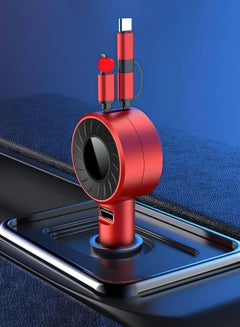 Buy Mione Retractable Car Charger, multifunctional and usable, 60W and supports fast charging, 80 cm long, supports all devices, red in Saudi Arabia