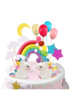 اشتري Unicorn Cake Topper Kit, Good Unicorn Cake Topper Cloud Rainbow Star Balloon Cake, 15 Pcs Topper Cake Decorations Stand Up Wafer, for Birthday Wedding Baby Shower Party, Kids Happy Birthday Party في الامارات