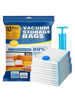 Buy 10 Pack Vacuum Storage Bags 1 pcs (80x100cm) +3 pcs (50x90cm) 3 pcs (50x70), 3pcs (40x60) Reusable vacuum bag for packing ,Clothe, Blanket, Pillow, Travel (with Suction Pump) in UAE