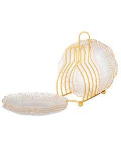 Buy A set of glass dessert plates with a metal stand, 6 pieces, plate size 15 cm in Saudi Arabia