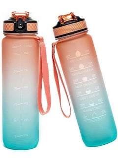 Buy 1L Motivational Water Bottle with Time Marker and Straw, BPA Free Leakproof Portable Gym Water Bottle for Fitness Outdoor Sports (Orange) in Saudi Arabia