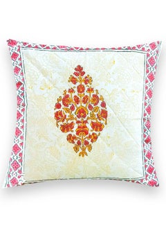 Buy Handmade Premium Non-Allergenic Quilted Organic Cotton Hand Block Printed Cushion Cover 40 Cm X 40 Cm Multicolored in UAE