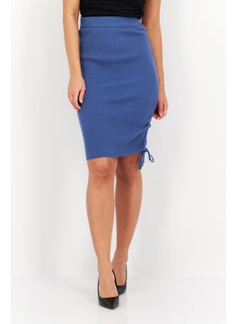 Buy Women Pull On Ribbed Knitted Midi Skirt, Dusty Blue in UAE