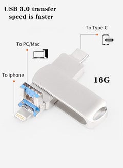 اشتري 3 في 1 Lightning Portable USB 3.0 Type-C Flash Drive 16 جيجا بايت لأجهزة iPhone / iPad فضي في السعودية