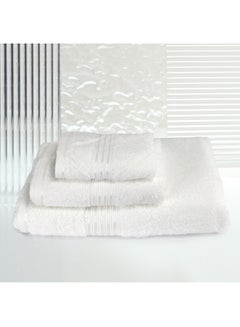 Buy 3 Pcs Events White Towel set 550 GSM 100% Cotton Terry Viscose Border 1 Bath Towel (75x145) cm 1 Hand Towel (50x90) cm 1 Face Towel (33x33) cm Premiun Look Luxury Feel Extremely Absorbent White Color in UAE