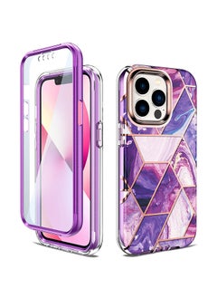 اشتري Marble Gloss Series Cover for iPhone 13 Pro Max Case Full-Body Shockproof - Purple في الامارات