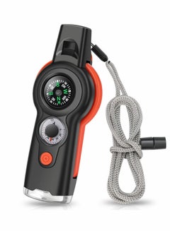 Buy Emergency Survival Whistle, 7-in-1 Outdoor Multifunctional Tool Safety Whistle with Lanyard, Ideal for Kayaking, Hiking, Camping, Climbing, Hunting, Fishing, Rescue Signaling in UAE