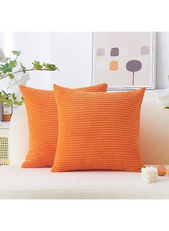 اشتري Brilliant Pillow Covers Burnt Orange Striped Corduroy Throw Pillow Cover Set of 2 Decorative Plush Velvet Cushion Cover for Couch Rust Pillow Covers, 18x18 inch, Orange في الامارات