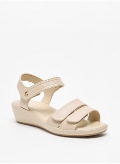 Buy Women Solid Open Toe Sandals with Wedge Heels and Hook and Loop Closure in UAE