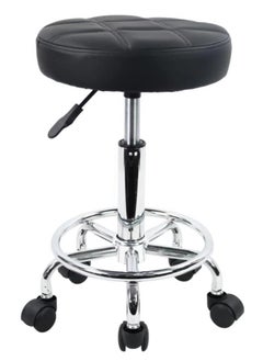 اشتري Round Rolling Stool Vanity Chair with PU Leather Height Adjustable 360° Swivel Stool with Wheels for Office Home Drafting Work Studio Shop SPA Salon في السعودية