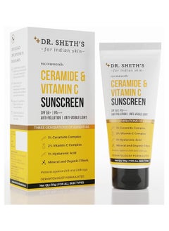 Buy Dr. Sheth's Sunscreen SPF 50 Cream with Ceramide & Vitamin C for Oily, Sensitive, Dry Skin | For Intense Hydration | Non Greasy, Quick Absorbing | Zero White Cast | PA+++ | For Women & Men | 50g in UAE