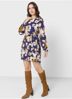 Buy Belted Floral Print Dress in UAE