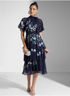 Buy Surplice Neck Floral Printed Dress in Saudi Arabia