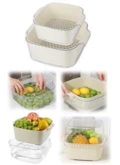 اشتري 4 in 1 BPA Free Plastic Nesting Colanders Set for Washing Fruits and Vegetables Large Strainers Bowl in Beige Perfect for Pasta and Salad في الامارات