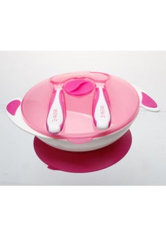 Buy 330ML Baby Suction Bowl with Spoon & Fork for Infant & Toddlers,BPA Free, Pink in UAE