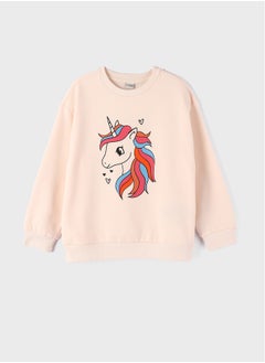 اشتري Crew Neck Printed Long Sleeve Girl Sweatshirt في مصر