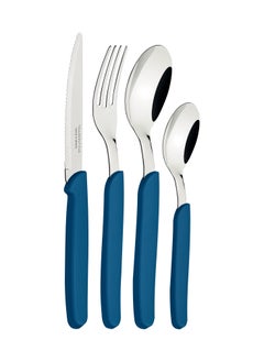 Buy Carmel 24 Pieces Stainless Steel Flatware Set with Dark Turquoise Polypropylene Handles in UAE