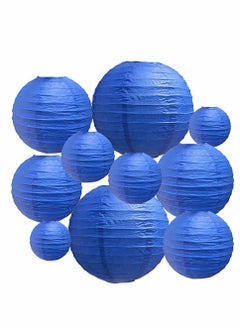 Buy 10Pcs Blue Paper Lanterns Decorative, Chinese/Japanese Hanging Round Foldable Lantern, for Birthday, Wedding, Halloween, Bridal Shower, Home Decor, Party (Size of 4”, 6”, 8”, 10”) in Saudi Arabia