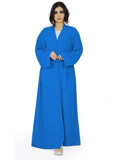 Buy Solid Open Front Abaya With Matching Belt - Blue in Egypt