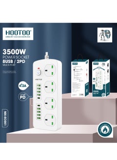 Buy Power socket MX-EC001 with four triple ports and 10 USB ports, eight of which are of the type USB-A and two of the type USB-C PD , 3 meter length, with a power of 3500W and safety button White. in Saudi Arabia
