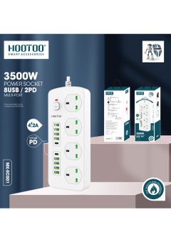 Buy Power socket MX-EC001 with four triple ports and 10 USB ports, eight of which are of the type USB-A and two of the type USB-C PD , 3 meter length, with a power of 3500W and safety button White. in Saudi Arabia