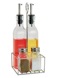 Buy 4-Piece Glass Oil Vinegar Bottle and Salt-Pepper Set Clear in UAE