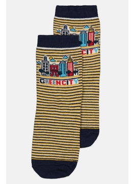 Buy Kids Girl 1 Pair Stripe Socks, Navy Blue/Yellow Combo in UAE