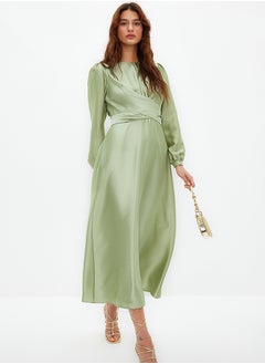 اشتري Light Green Cross Tie Detailed Satin Look Evening Dress TCTAW22EB0105 في مصر