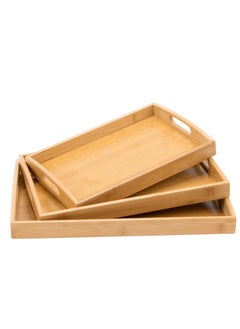 Buy Stackable Bamboo Serving Tray with Handles, Set of 3 Sizes in UAE