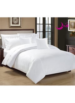 Buy 4-Piece Single Size Hotel Stripe Comforter Set White 220x160 cm in Saudi Arabia