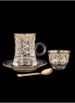 Buy 48-Piece Tea & Coffee Glass Set Clear/Gold/Yellow, Serve for 12 in Saudi Arabia