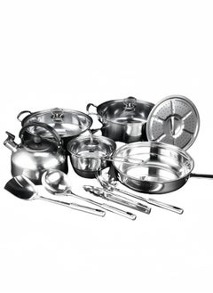 Buy 14-Piece Stainless Steel Cookware Set with Tempered Glass Lid 16-26 Cm in Saudi Arabia