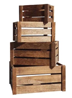 اشتري LINGWEI Decorative Wooden Storage Crates 4 pieceS Set  Brown في الامارات